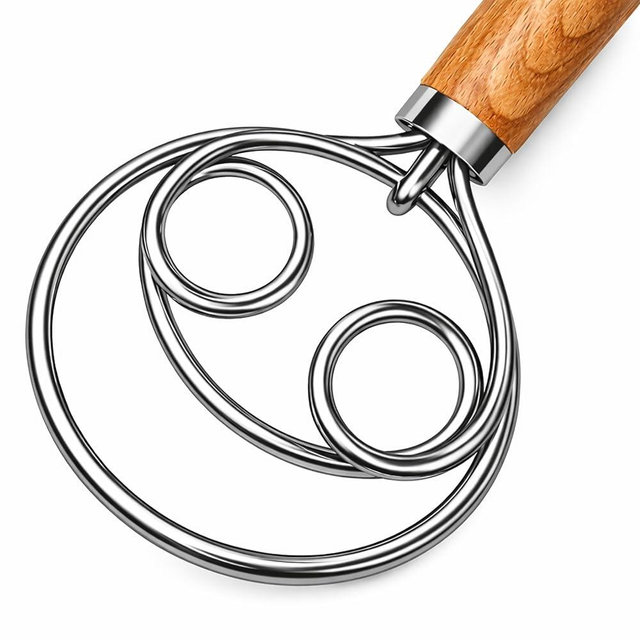 Eman Cares Danish Dough Whisk for Sourdough Bread – Stainless Steel Dutch Bread Whisk with Oak Handle – Dough Mixer for Baking – Free Sourdough Recipe Book