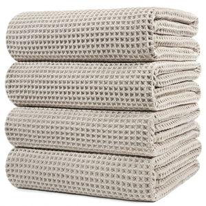POLYTE 430 GSM Microfiber Oversize Quick Dry Lint Free Bath Towel, 60 x 30 in, 4 Pack (Waffle Weave)