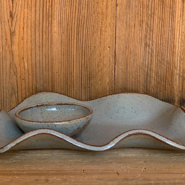 Handcrafted Ceramic Wavy Platter and Bowl Set - Rustic Modern Serving Dish and Pottery Set