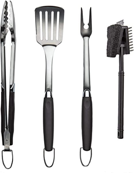 Simplistex Stainless Steel BBQ Grill Tool Set w/Tongs, Spatula, Fork and Brush - Accessories for Outdoor Barbecue Grills