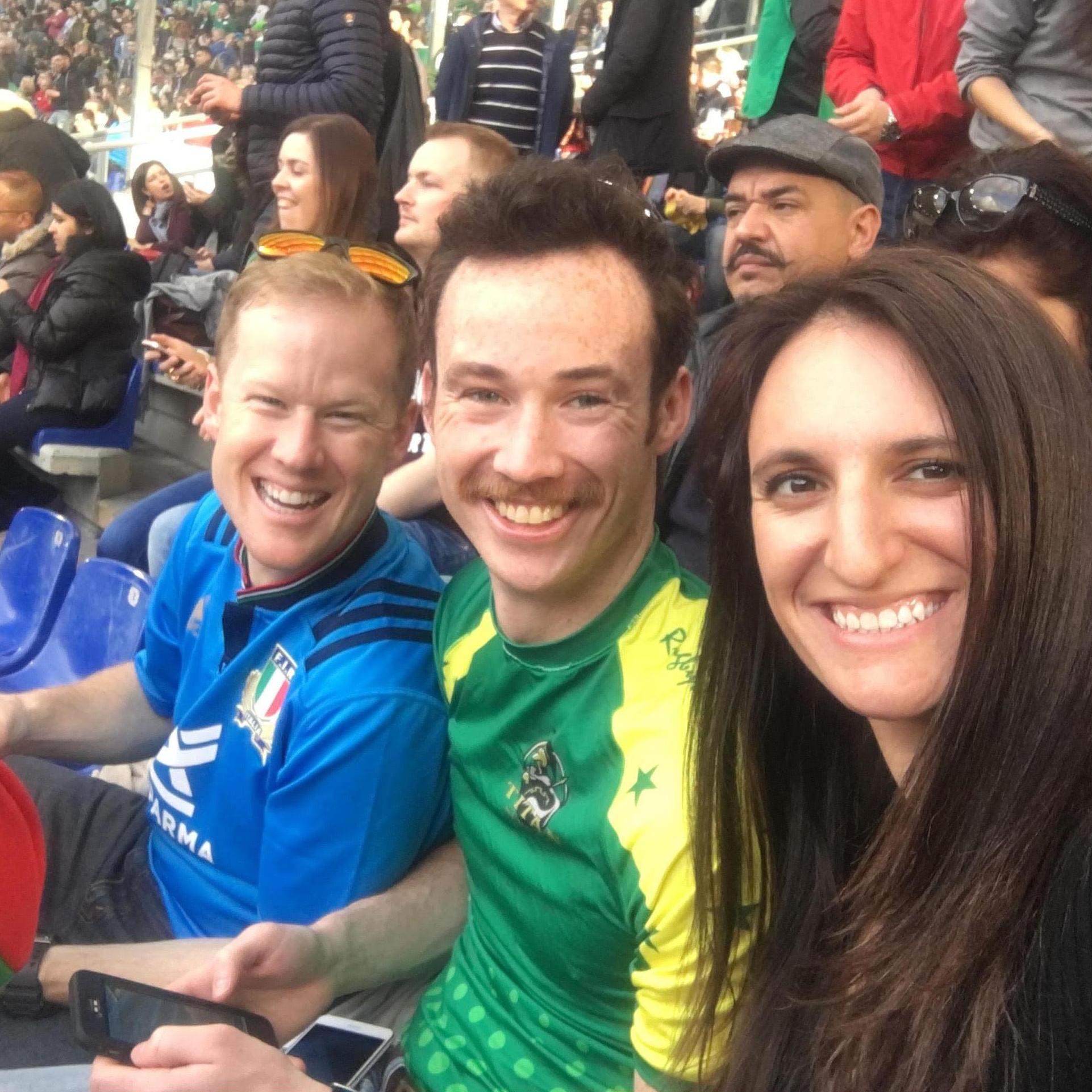 Enjoying some rugby in Italy with Andy.