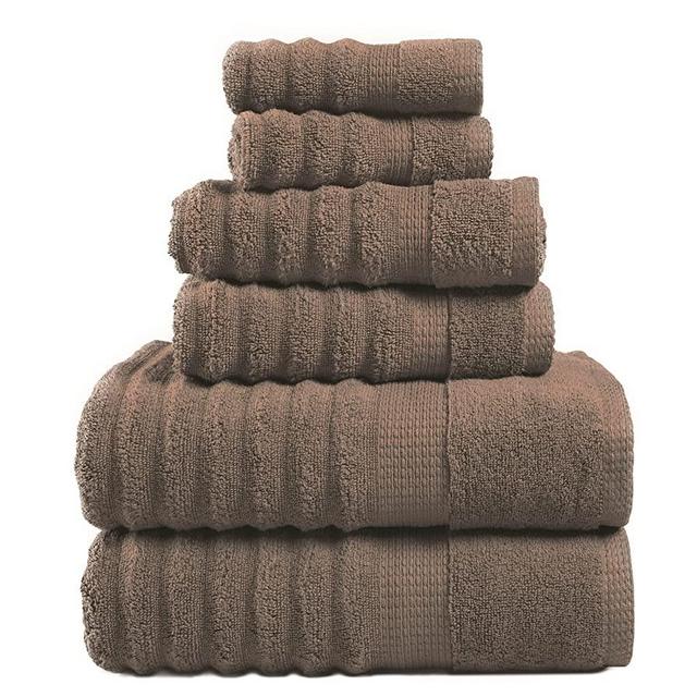 Luxury Ribbed Bath Towels - 100% Cotton Towels for Bathroom, Zero Twist, Soft Textured Shower Towels, Extra Absorbent, Quick Dry, 2 Bath Towels, 2 Hand Towels, 2 Wash Cloths - Chocolate (6 Piece Set)