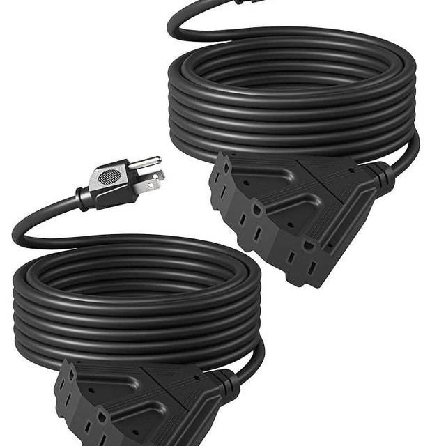 DEWENWILS 25FT Christmas Outdoor Extension Cord, 16/3 SJTW Tri-Tap Power Cable, Weatherproof, Heavy Duty Extension Cord for Holiday Decoration and Landscaping Lights, ETL Listed, Black, 2 Pack
