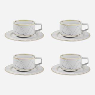 Carrara Tea Cup & Saucer, Set of 4