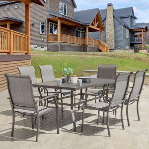 Nuu Garden 7 -Piece Gray Patio Dining Set Iron Rectangle Table with 6 Gray Stationary Chairs