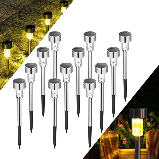 Solpex Solar Lights Outdoor Pathway,12 Pack Solar Walkway Lights Outdoor,Garden Led Lights for Landscape/Patio/Lawn/Yard/Driveway-Warm White (Stainless Steel)