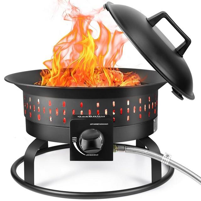 GasBRUH Outdoor Propane Fire Pit, Portable Gas Fire Pit with Cover&Carry Handle,Fireplace,Portable Gas Fire Pit for Outside Patio, Backyard,Propane Fire Pit for Camping,RV,19-Inch Diameter,60,000 BTU