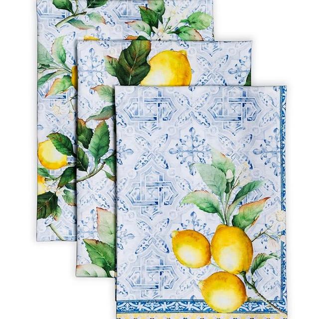 Maison d' Hermine Kitchen Towels Set of 3 100% Cotton 27.50" x 20" Reusable Cloth Tea Dish Towels Absorbent with Hanging Loop for Kitchen, Home, Dining, Cocktail Parties Spring/Summer (Citrus)