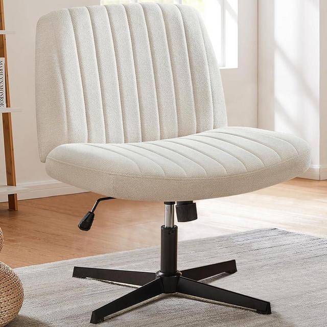 edx Criss Cross Chair,Armless Legged Office Desk Chair No Wheels,Fabric Padded Wide Seat Modern Swivel Height Adjustable Mid Back Computer Task Vanity Chair for Home Office,Beige