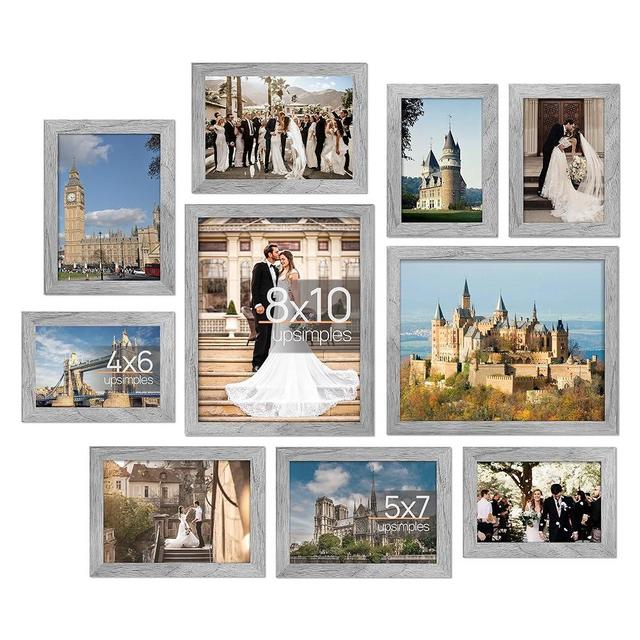 upsimples 10 Pack Picture Frames Collage Wall Decor, Gallery Wall Frame Set for Wall Mounting or Tabletop Display, Multi Sizes Including 8x10, 5x7, 4x6 Family Photo Frames, Gray