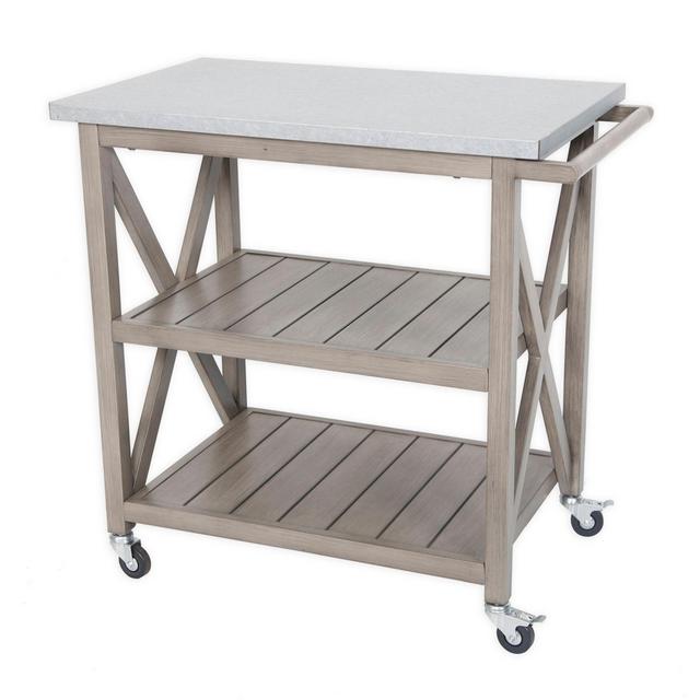 Galvanized Steel Top Indoor/Outdoor Bar Cart in Stone