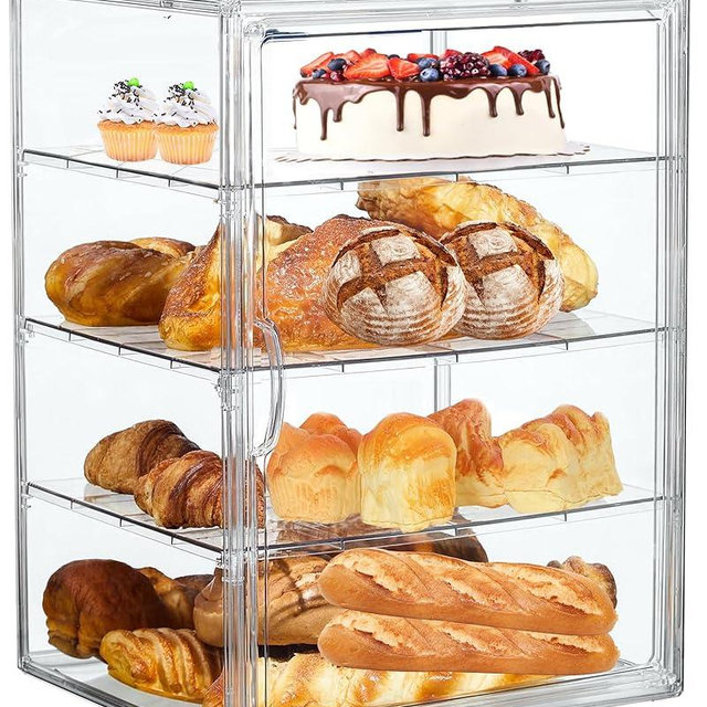 Bread Box,Large Bread Boxs for Kitchen Countertop - 4 Layers Adjustable Bread Storage Container, Clear Boxes for Kitchen Counter, Breads Box Airtight,Bread Holder,Perfect for Bagel, Muffins