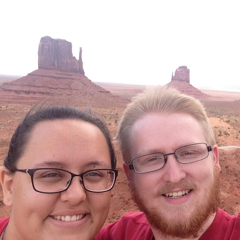 A windy day at the beautiful Monument Valley on a trip with Skyler's parents, Lori and Mat
