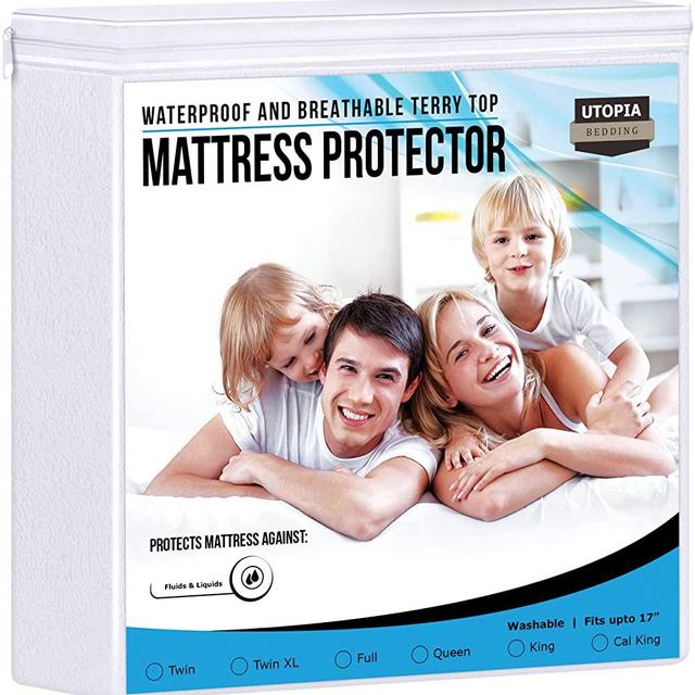 Utopia Bedding Premium Waterproof Terry Mattress Protector Queen 200 GSM, Mattress Cover, Breathable, Fitted Style with Stretchable Pockets