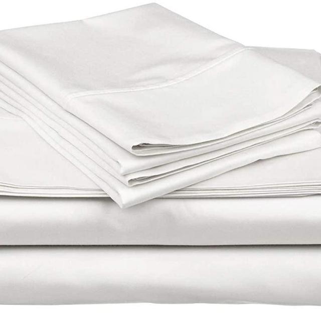600-Thread-Count Best 100% Egyptian Cotton Sheets & Pillowcases Set - 4 Pc White Long-Staple Combed Cotton Bedding Queen Sheet for Bed, Fits Mattress Upto 18'' Deep Pocket, Soft & Silky Sateen Weave