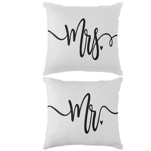 Mr.&Mrs. White Throw Pillow Case Set of 2, 18 x 18 inch Home Bedroom Decor Cushion Cover,Funny Wedding Anniversary Engagement Valentine's Gifts,Gift for Couples Wife Husband Bride Groom