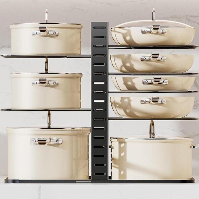 Pantasia Pots and Pans Organizer - [Truly Balanced, 8-Tier Adjustable] Pots and Pans Rack Organizer for Cabinet, Frying pan, Bakeware, Lid, Dishes, Kitchen Organizers and Storage