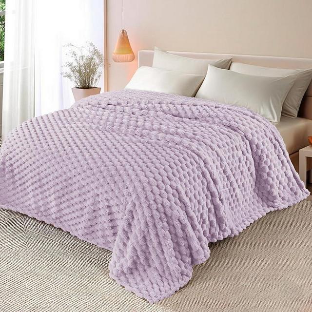 Whale Flotilla Queen Size Blanket for Bed with Jacquard Pattern, Fuzzy Soft Cozy Exquisite Blankets for All Season, Warm and Fluffy, 90x90 Inch, Lilac