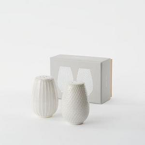 Textured Salt + Pepper Shakers - White (Lines + Dots)