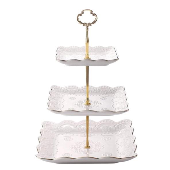 3-Tier Square Ceramic dessert stand