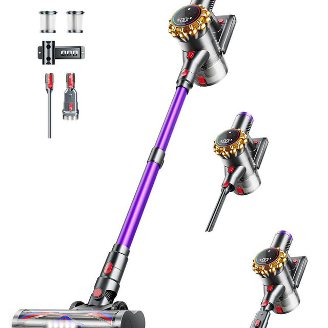 Cordless Vacuum Cleaner,Upgraded 550W 45KPA 60Mins Vacuum Cleaners for Home,Self-Standing Stick Vacuum with LED Display, Anti-Tangle,8 in 1 Lightweight Vacuum Cordless for Pet Hair Carpet Hard Floors