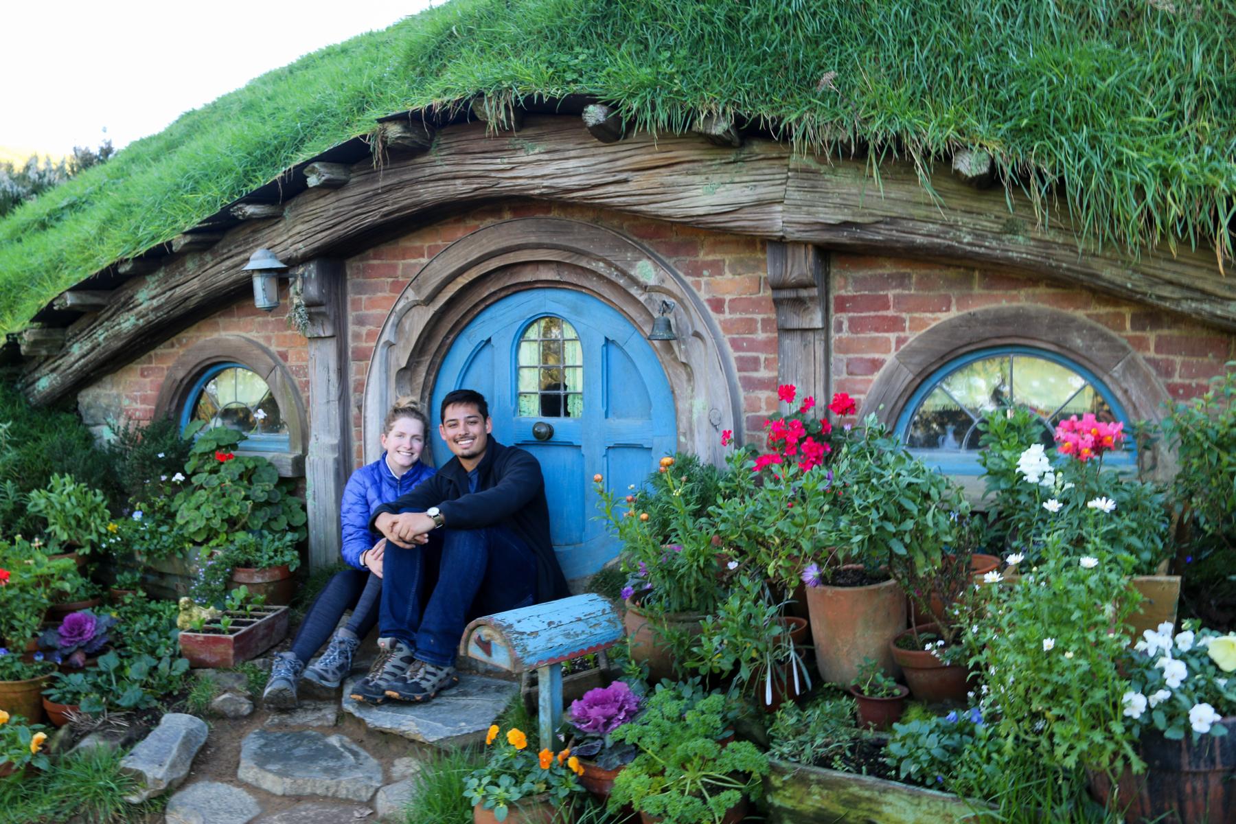 Natalie and Alex’s first photo together - The Hobbiton movie set in New Zealand
