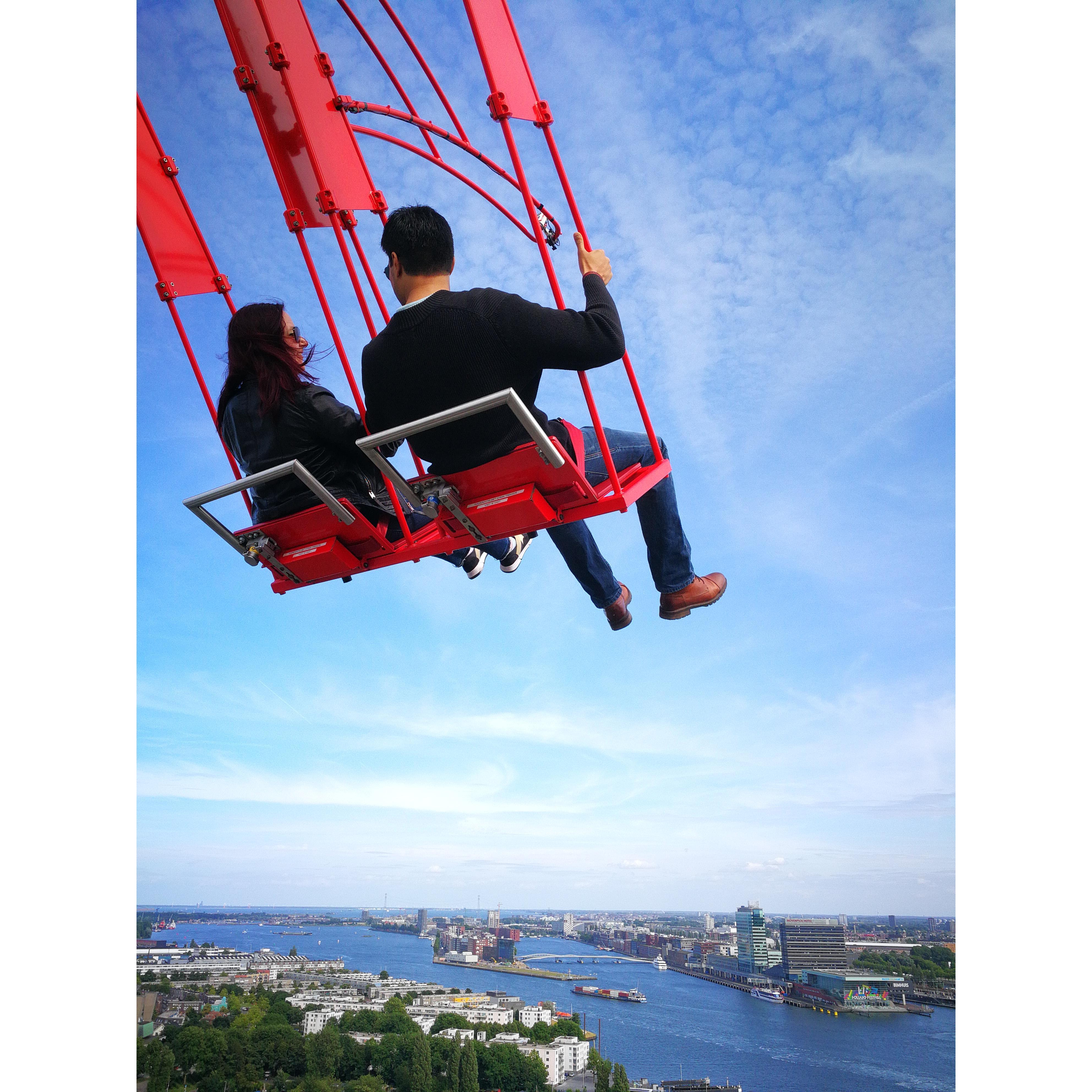 Swinging off a building in Amsterdam..
