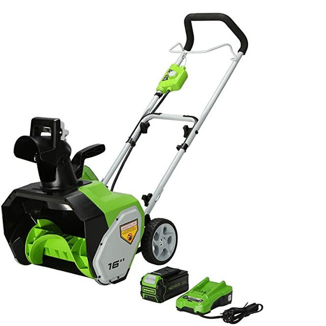 Greenworks 40V 16 inch Cordless Snow Thrower, 5Ah Battery and Charger Included, SN40B410