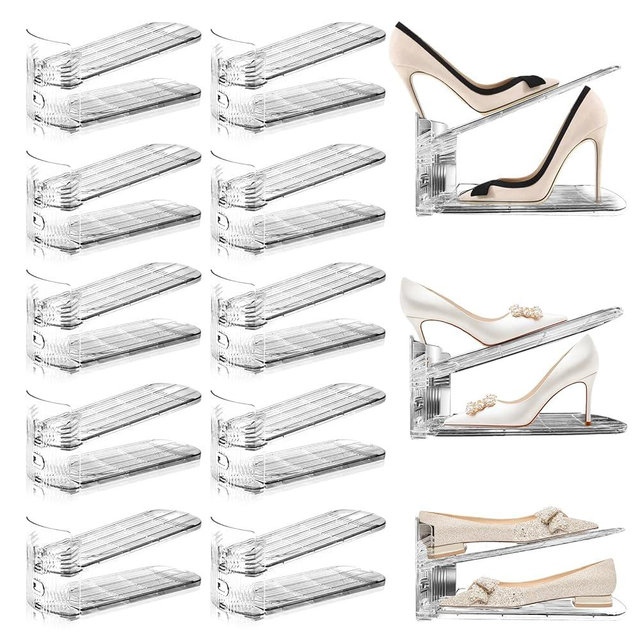 TOOKNIN Adjustable Shoe Slots Organizer,12PACK Transparent Shoe Stackers Shoe Rack Holder Shoe Space Savers Double Layer Stack Shoe Racks for Closet Organization(Transparent)