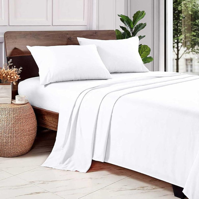 1000 Thread Count 100% Long Staple Egyptian Cotton Soft Combed, 4 Piece Sheets Set, Smooth & Soft Sateen Weave, Luxury Hotel Collection Bedding, Deep Pocket Fitted (Queen, White Solid)
