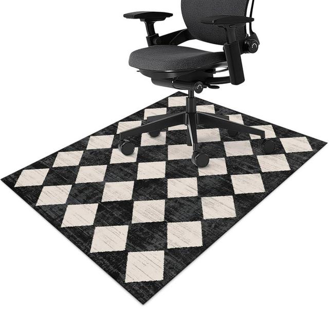 Office Chair Mat for Hardwood & Tile Floor,Moroccan Black Checkered 36"x48" Computer Chair Mat for Rolling Chairs Carpet,Under Desk Non Slip Gaming Rug,Low-Pile Rubber Backing Large Protector Mat