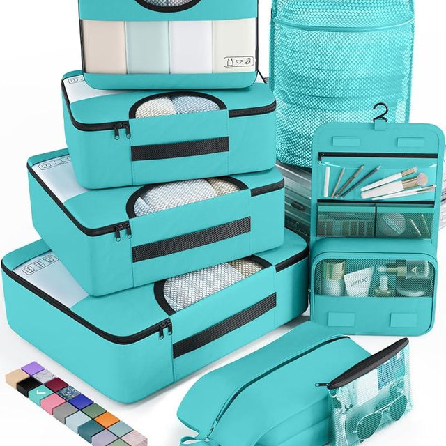 Veken 8 Set Packing Cubes for Travel Essentials, Suitcase Organizer Bags in 4 Sizes, Carry-On Luggage Accessories with Large Laundry & Hanging Toiletry Bag, Must-Have for Airplane, Road Trip & Camping