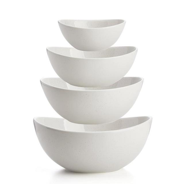 Sweese Porcelain Serving Bowls for Entertaining, 10-18-28-42 Ounce, Microwave & Dishwasher Safe, Large Serving Dishes, Prep Salad Bowls for Thanksgiving Christmas, White Grey