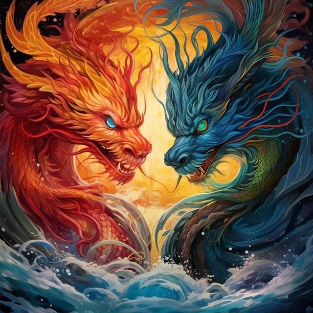 Couple Dragon Paint by Numbers Kits for Adults Kids Magic Animal/Wildlife Digital Painting Blue Red Dragon Oil Painting Kit and Brush Accessories 16x20 inch Canvas Home Decor Wave Gift(DIY Framed)