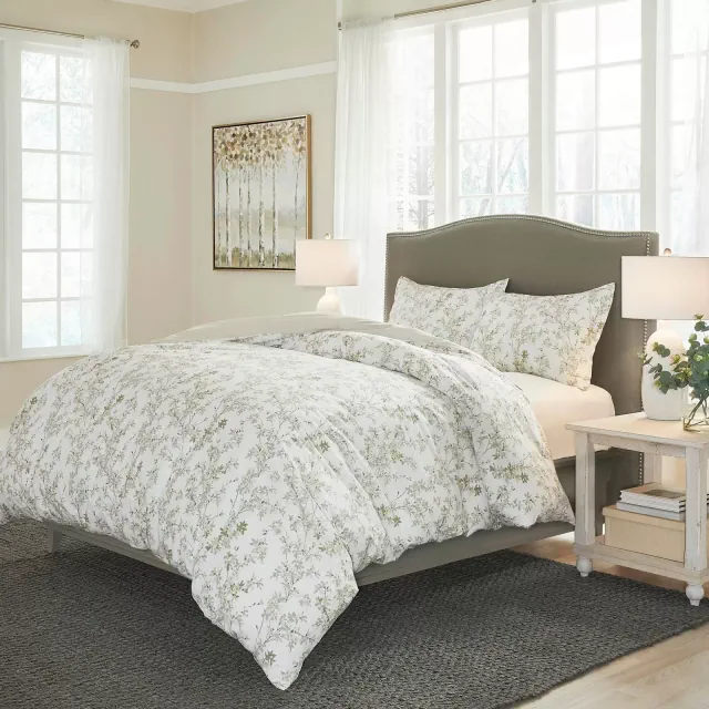 King Lindy Duvet Cover Set Green - Laura Ashley: Cotton Reversible Bedding, OEKO-TEX Certified, Includes 2 Shams