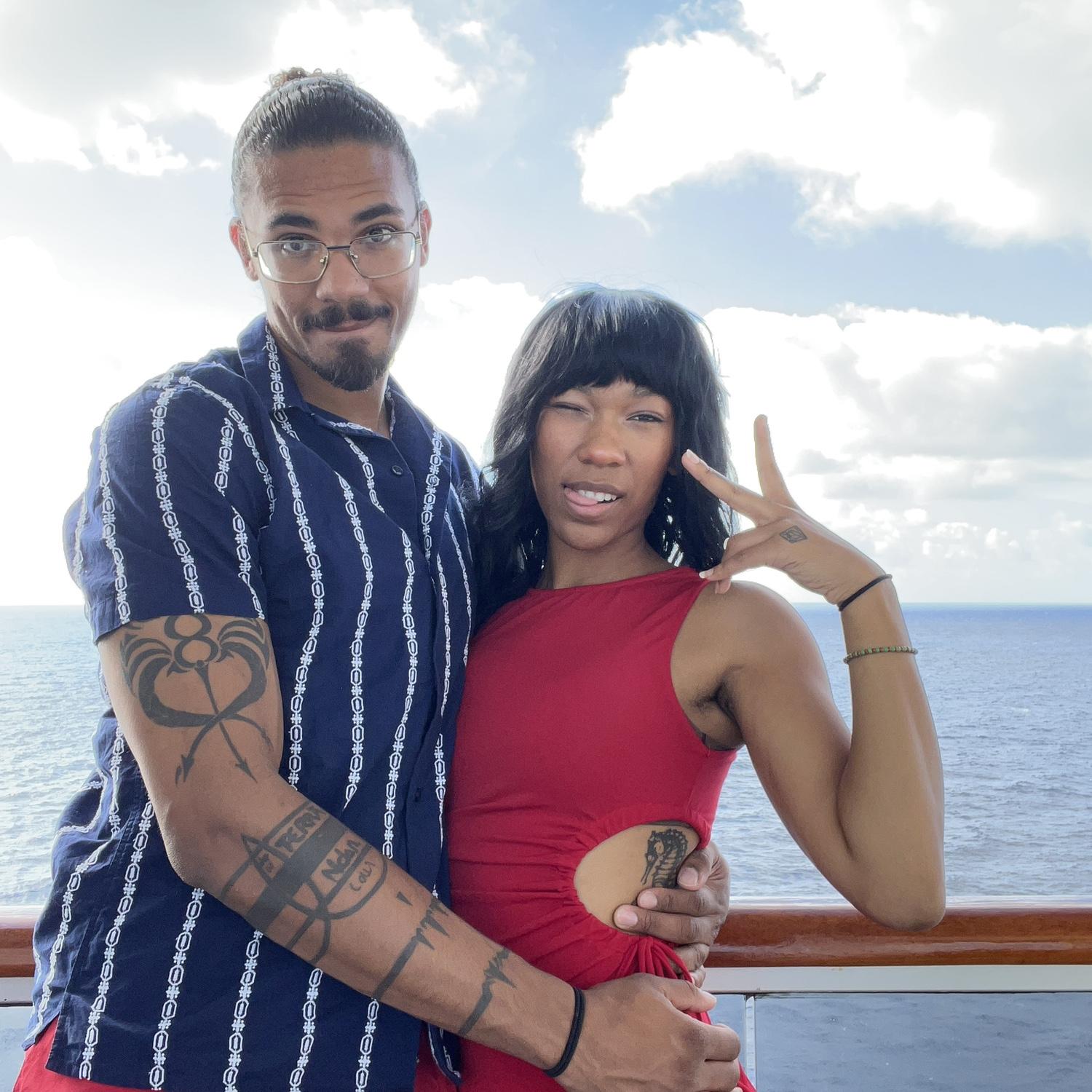 Our first cruise together, on the balcony of our sweet suit. 🚢