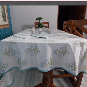 Blue Poppy Block Printed Tablecloth: Indian Cotton Table Cover - Etsy