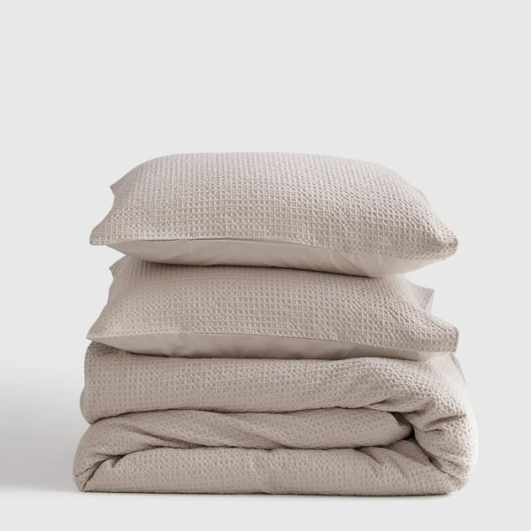 Organic Luxe Honeycomb Duvet Cover Set - Sand, King/Cal King