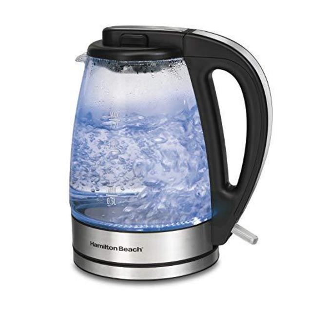 Hamilton Beach Glass Electric Tea Kettle, Water Boiler & Heater, 1.7 L, Cordless, LED Indicator, Built-In Mesh Filter, Auto-Shutoff & Boil-Dry Protection (40864), Clear