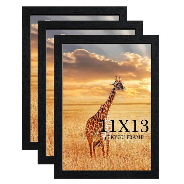 TKYGU 11x13 Picture Frame Set of 3,Wooden Frame 11x13 Wall Gallery Poster Photo frame Black with Durable Shatter Resistant Plexiglass for Wall Mounting Family -friend- wedding best gift