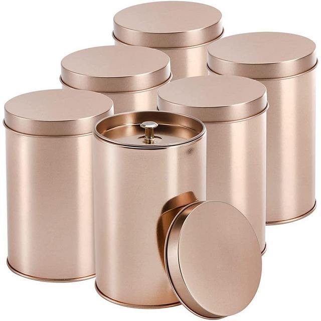 Yesland 6 Pack Tea Tin Canister with Airtight Double Lids, 12 Oz Tin Can Box and Small Round Kitchen Canisters for Loose Tea, Coffee, Candy, Herbs and Spices(Rose Gold)
