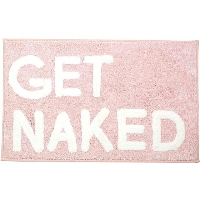 Get Naked Bath Mat - Pink Get Naked Rug - Shower Curtain Set - Funny Bathroom Decor Signs - Peach Bathroom Rugs - Cute Fun Bath Mat - Cool Bathroom Stuff - Blush Pink Bathroom Accessories - Washable