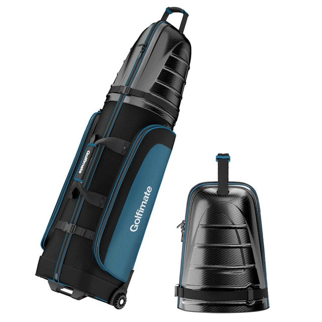 Golf Travel Bag for Airlines with Carbon Fiber Look Hard Top, Protective Club Traveling Cover with Wheel, Golf Club Carrier Case for Airplanes, Thick Padding, Durable Zippers, 2 Spacious Side Pockets