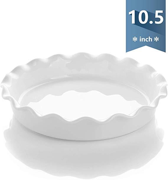 Sweese 518.101 Porcelain Pie Pan, Round Pie Plate Baking Dish with Ruffled Edge, 10.5 Inches, White