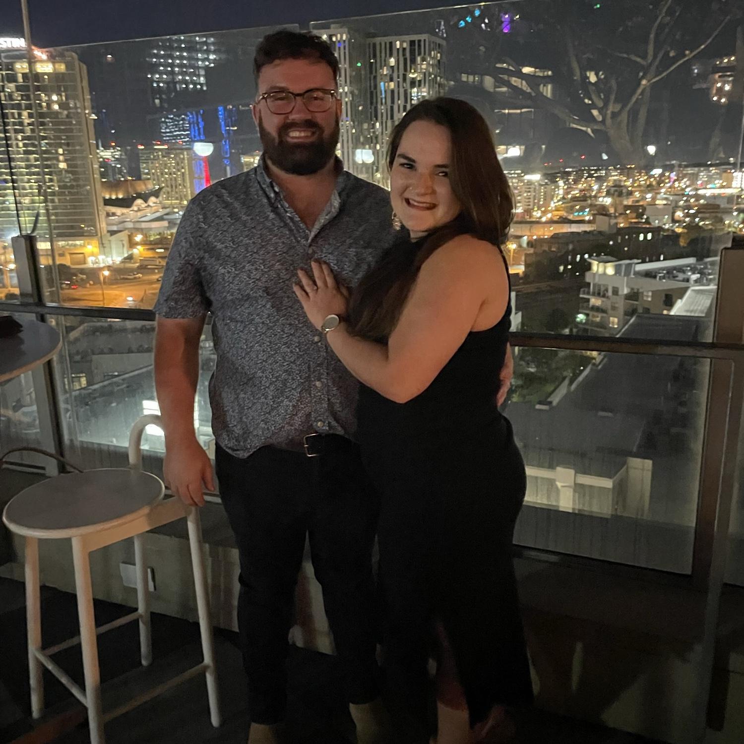 September 2023: our 3rd anniversary, which we called our “last dating anniversary” even though it wasn’t. And the server gave us free champagne to toast our recent engagement.