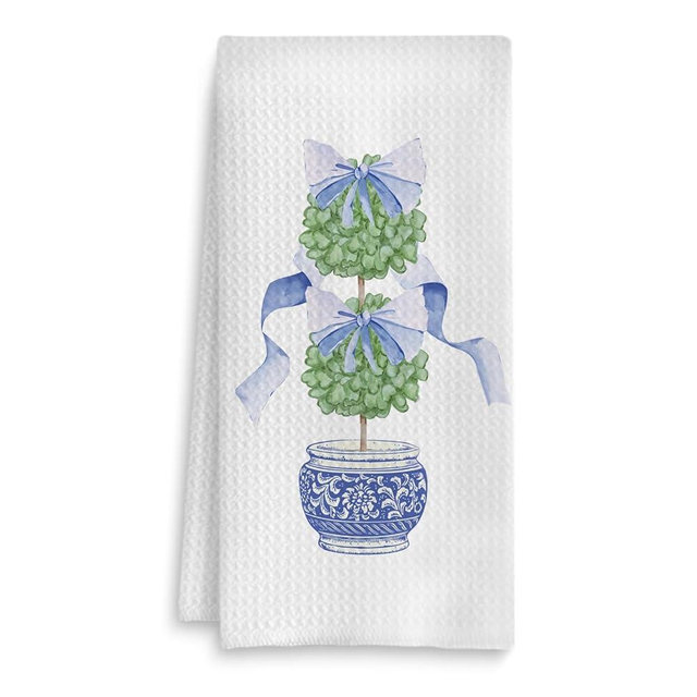 Fuasei Chinoiserie Bow Plant Kitchen Towels, Coquette Blue Bow Tree Hand Towels for Bathroom, Light Blue Porcelain Chinoiserie Decor Dish Towels Tea Towels, Grandmillennial Home Decor, 16x24 Inch