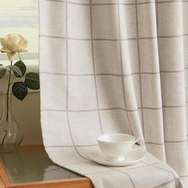 THREE GIRLS Plaid Pinch Pleated Curtains - Modern Luxury Linen Buffalo Blackout Drapes, Thermal Insulated Double Layer Window Panels for Living Room Bedroom, 90 Inches Long Brown 2 Panels Set