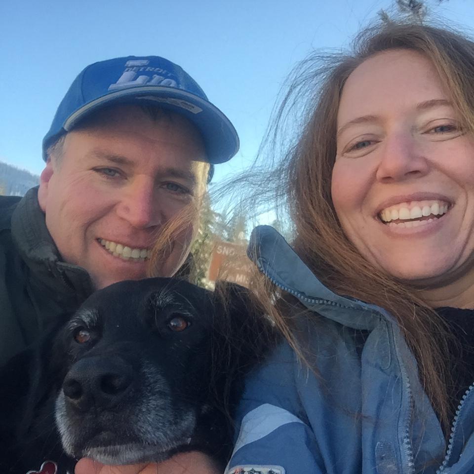 Playing in the snow with our baby girl, Tahoe.