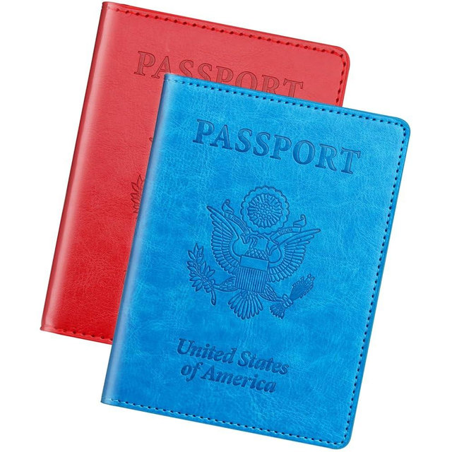 Sky Blue & Red Passport Holder Wallet Cover Case for Family Women Men, Cruise Essentials Travel Must Haves Passport Book Protector