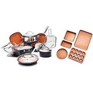 Gotham Steel Ultimate 15 Piece All in One Chef’s Kitchen Set with Non-Stick Ti-Cerama Copper Coating – Includes Skillets, Fry Pans, Stock Pots, Deep Square Pan with Fry Basket and Shallow Square Pan